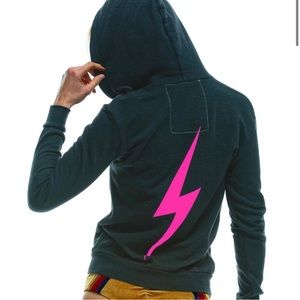 Aviator nation bolt hoodie-charcoal/neon pink